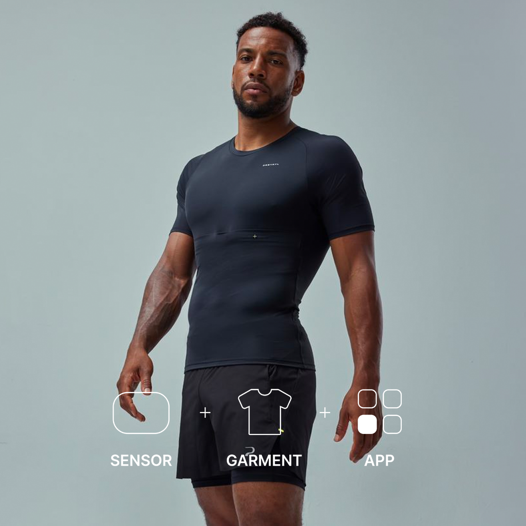 Smart Training Pack: Sensor + App + Black Smart T-Shirt - Compressive Fit