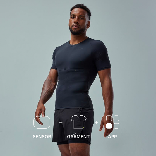 Smart Training Pack: Sensor + App + Black Smart T-Shirt - Compressive Fit