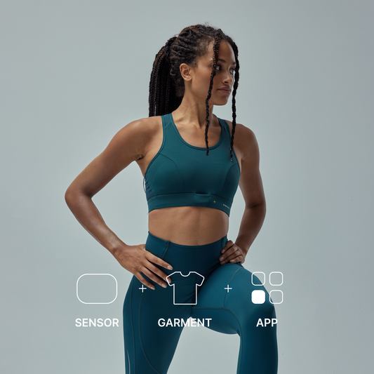 Smart Training Pack: Sensor + App + Pine Green Adjustable Smart Bra - Medium Impact