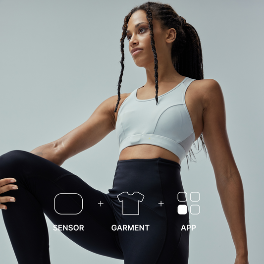 Smart Training Pack: Sensor + App + Lunar Grey Adjustable Smart Bra - Medium Impact